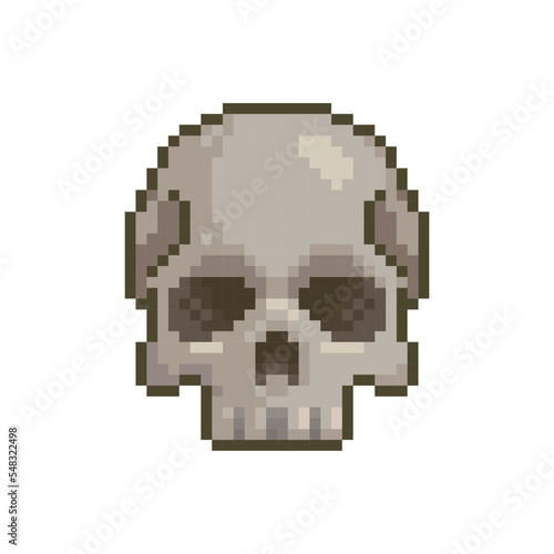 Human skull icon, pixel art video game object