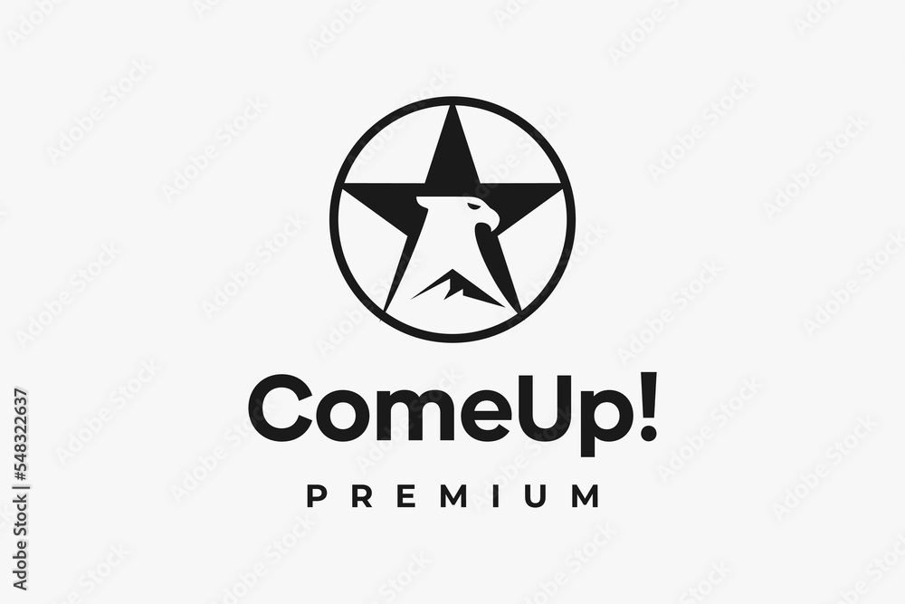 star logo with negative space eagle head and mountain star logo with negative space eagle head and mountain