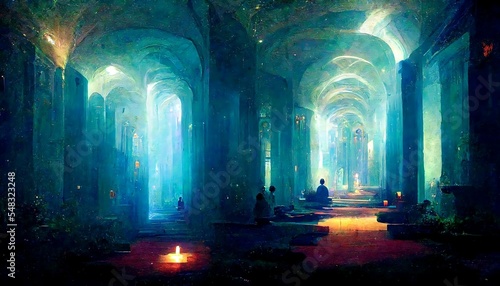 Ethereal palace hallways of spiritual guides