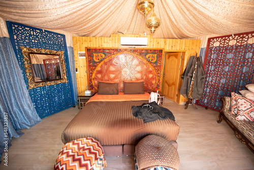 Canvas-taulu Inside in beduin tent in the desert Wadi Rum, the Jordan Kingdom