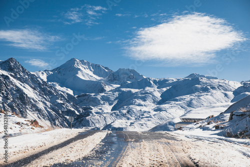 beautiful view of the winter mountains . view from the road. the route to Mount elbrus