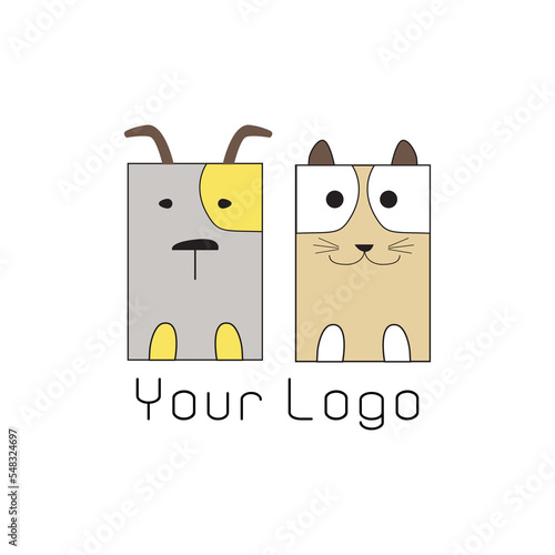 Logo concept with cat and dog. Vector cute charater design. Perfect for pet shop, vet clinic, pet shelter and other company or design