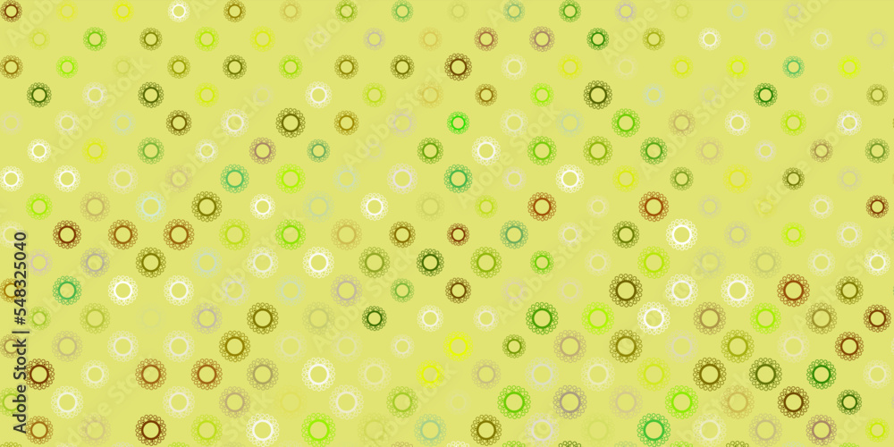 Dark green, yellow vector pattern with coronavirus elements.