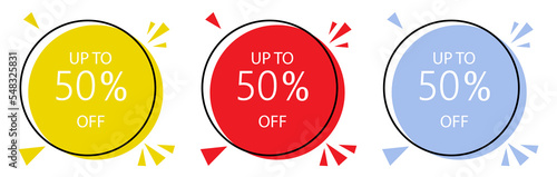 Set of 50 percent off sale. Special offer symbol. Vector illustration isolated on white background