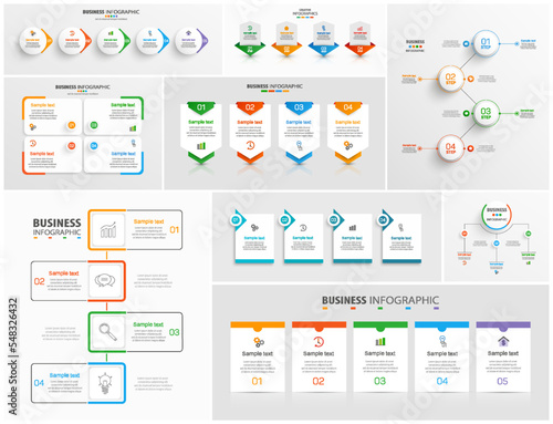 Collection of business infographic  design template with options, steps or processes. Can be used for workflow layout, diagram, number options, web design  
