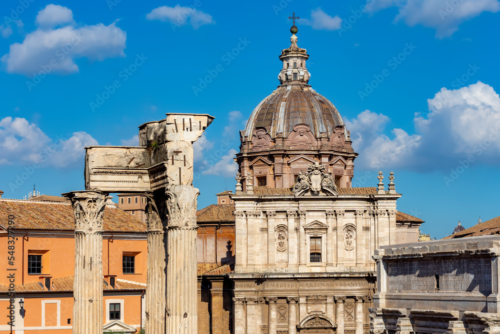 Architecture of ancient Roman Forum in Rome, Italy