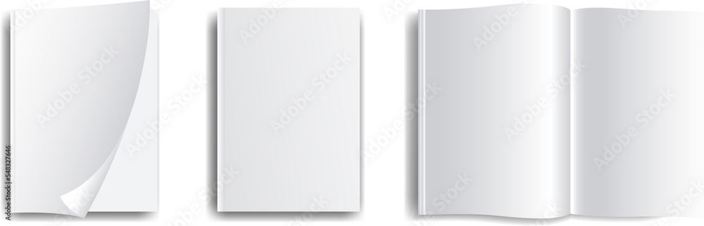 Set of blank magazine. Blank opened magazine template with realistick shadows. PNG image