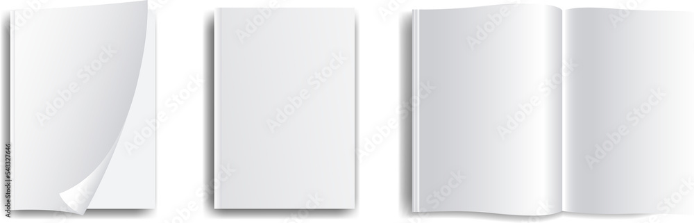 Set of blank magazine. Blank opened magazine template with realistick shadows. PNG image Set of blank magazine. Blank opened magazine template with realistick shadows. PNG image