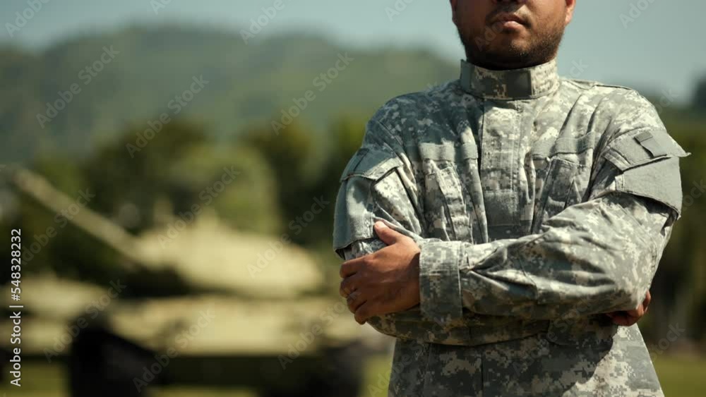 Confident soldier man in military uniform special forces standing ...