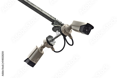 Safety camera over railway platform with white background