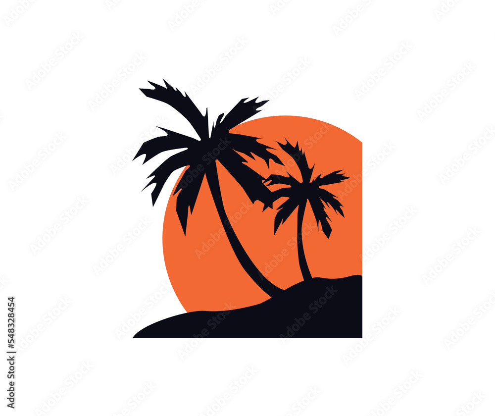 Summer Beach Palm Tree. Tropical island. Vacation.
