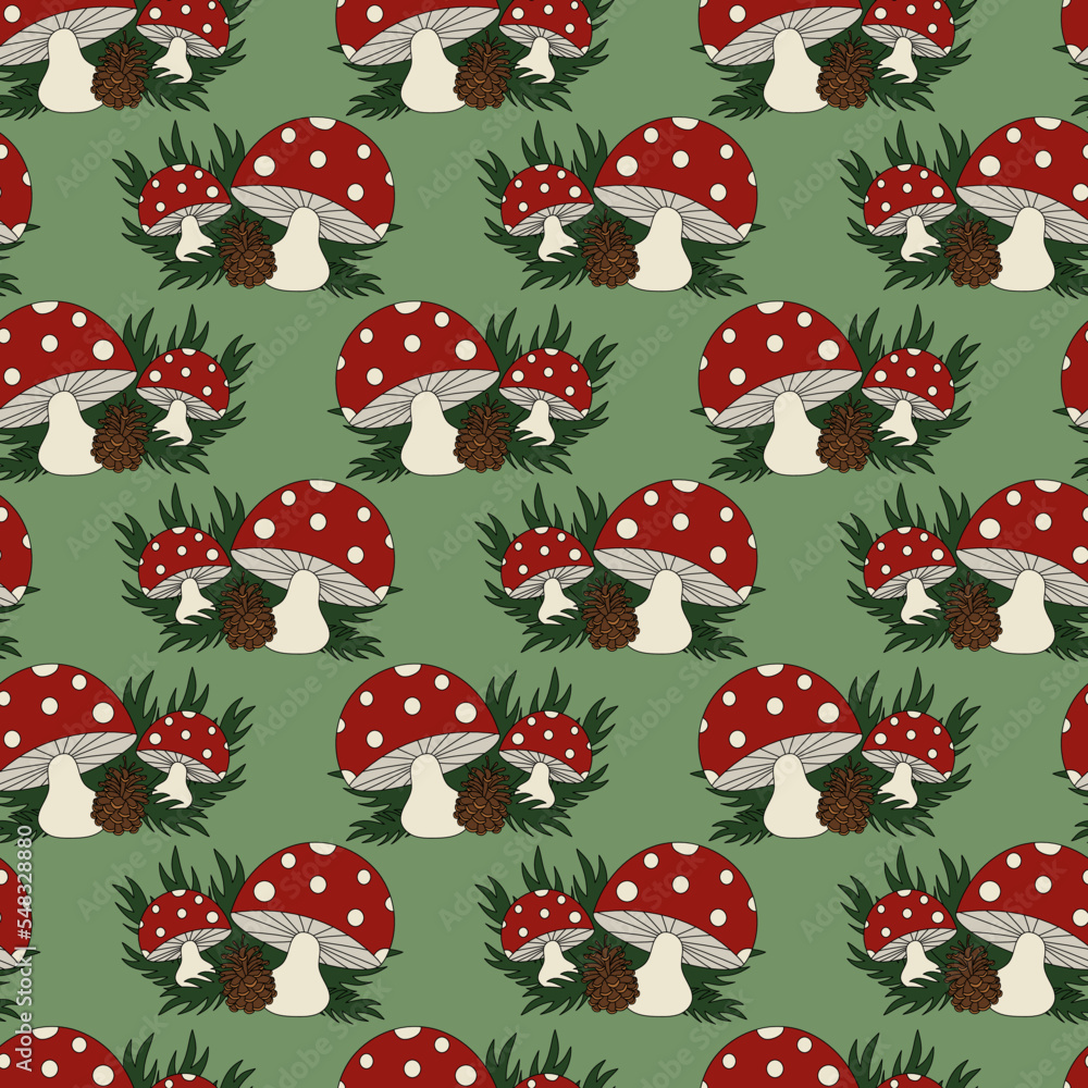 Seamless pattern death cap mushroom Seamless pattern death cap mushroom