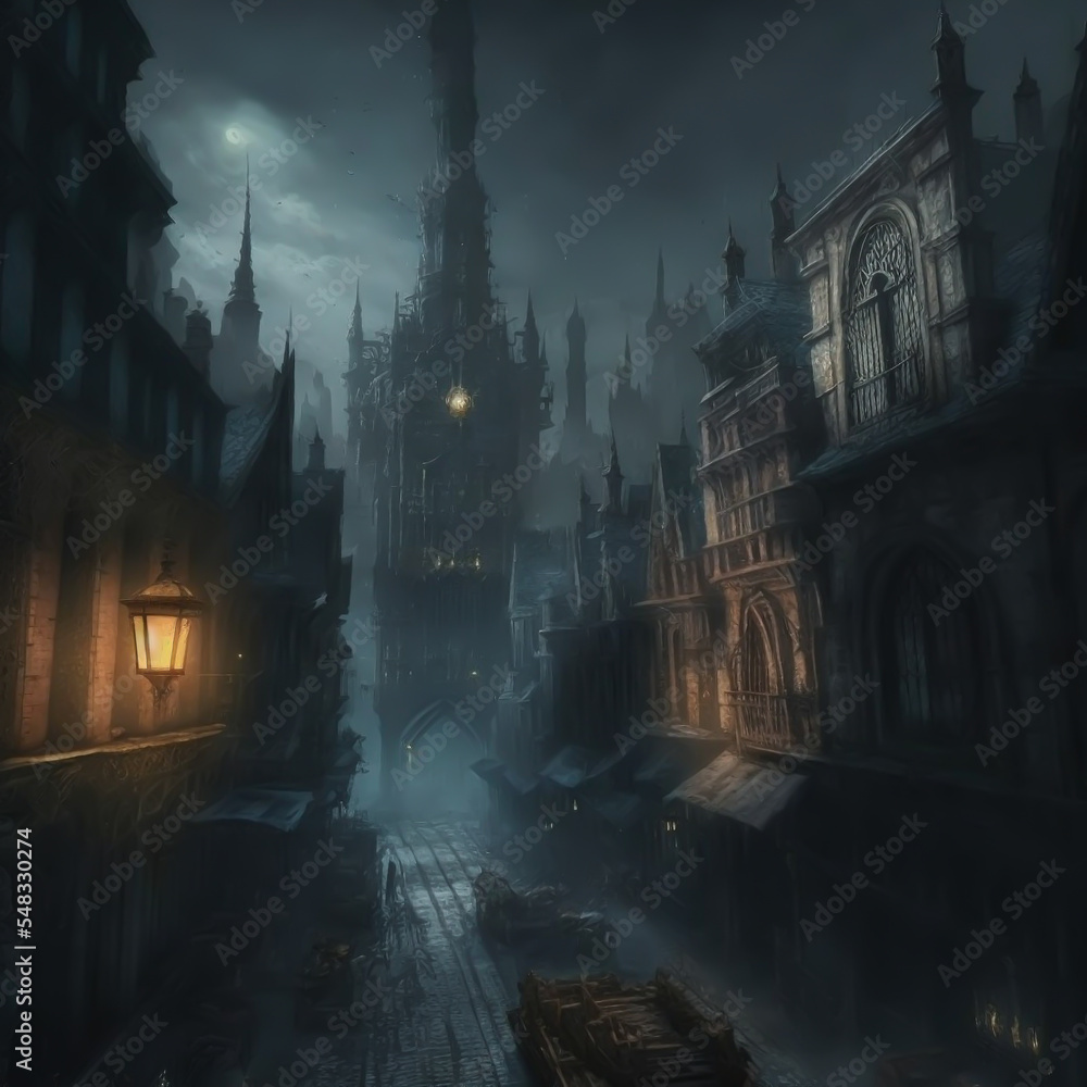 gothic victorian cityscape illustration