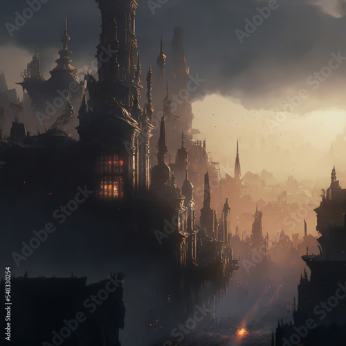 gothic victorian cityscape illustration