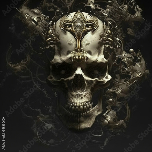 decorative metal human skull 3d render