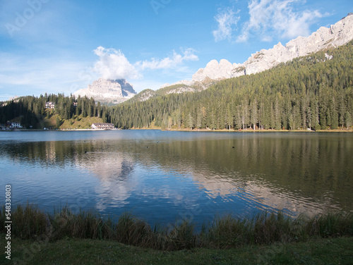 Afternoon walk in autumn around Misurina lake  Dolomites  Italy