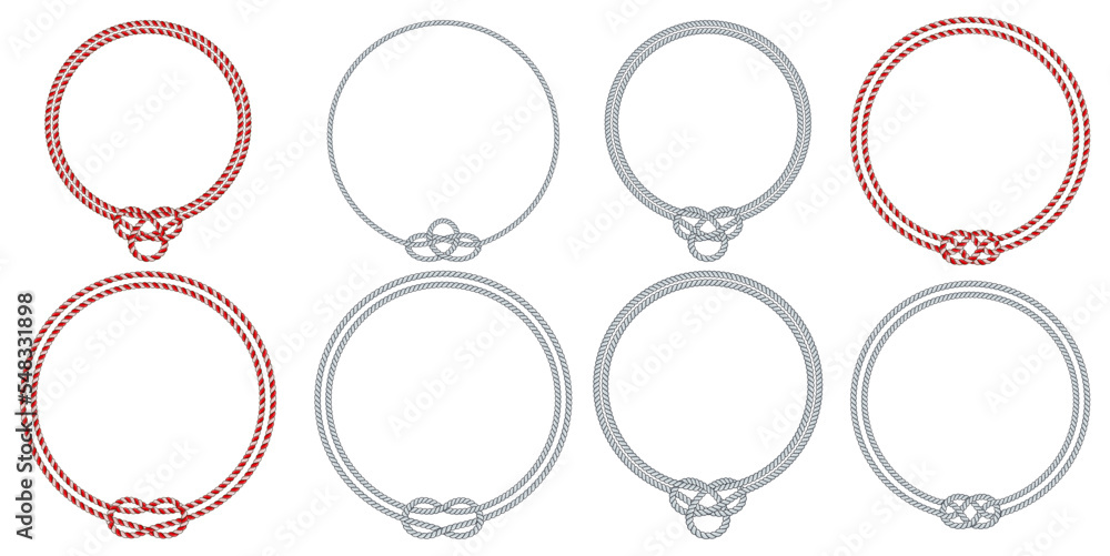 Set of round rope frames isolated on white background. Twisted cord. Set of round rope frames isolated on white background. Twisted cord.