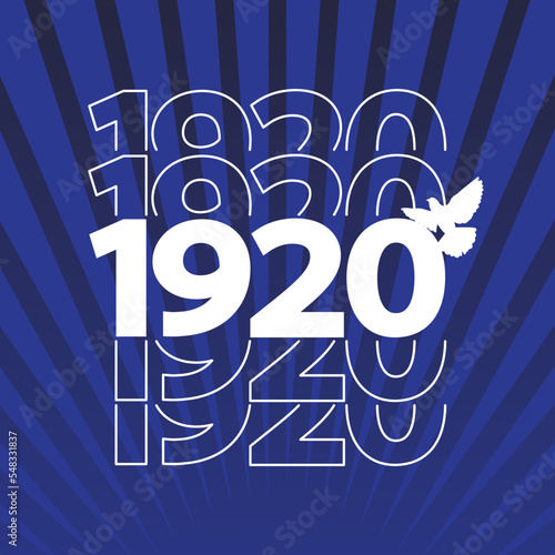 Text 1920 with dove on blue striped background. African American history concept.