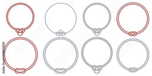 Set of round rope frames isolated on white background. Twisted cord.