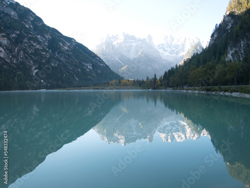 Lake Landro, Val di Landro, South Tyrol. Dolomites, Italy