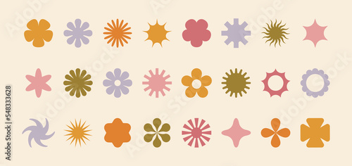 Vector set of minimalist design elements, futuristic shapes and geometric figures and stars - abstract background elements for branding, packaging, prints and social media posts