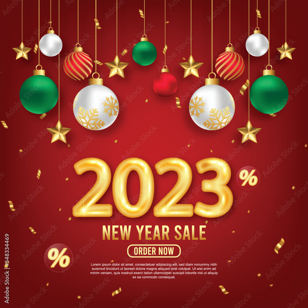 2023 New year sale social media post or promotional Template with christmas decoration