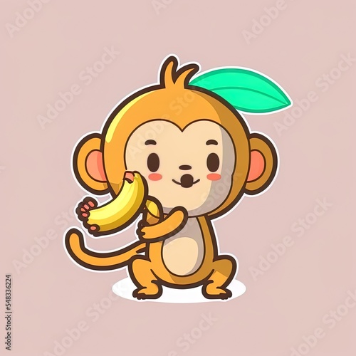 Cute monkey holding banana cartoon 2d illustrated icon illustration. animal food icon concept isolated premium 2d illustrated. flat cartoon style