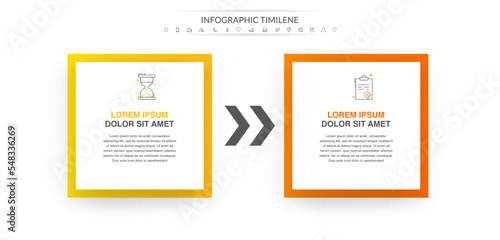 Modern simple infographic with 2 rectangles. 3D concept graphic process template with two steps and arrows. Graphic timeline for app, website, interface, levels, diagram, banner, presentations