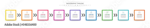 Modern simple infographic with nine rectangles. 3D concept graphic process template with 9 steps and arrows. Graphic timeline for app, website, interface, levels, diagram, banner, presentations