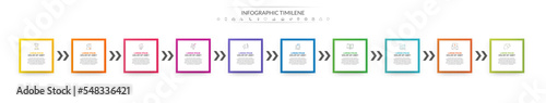 Modern simple infographic with ten rectangles. 3D concept graphic process template with 10 steps and arrows. Graphic timeline for app, website, interface, levels, diagram, banner, presentations