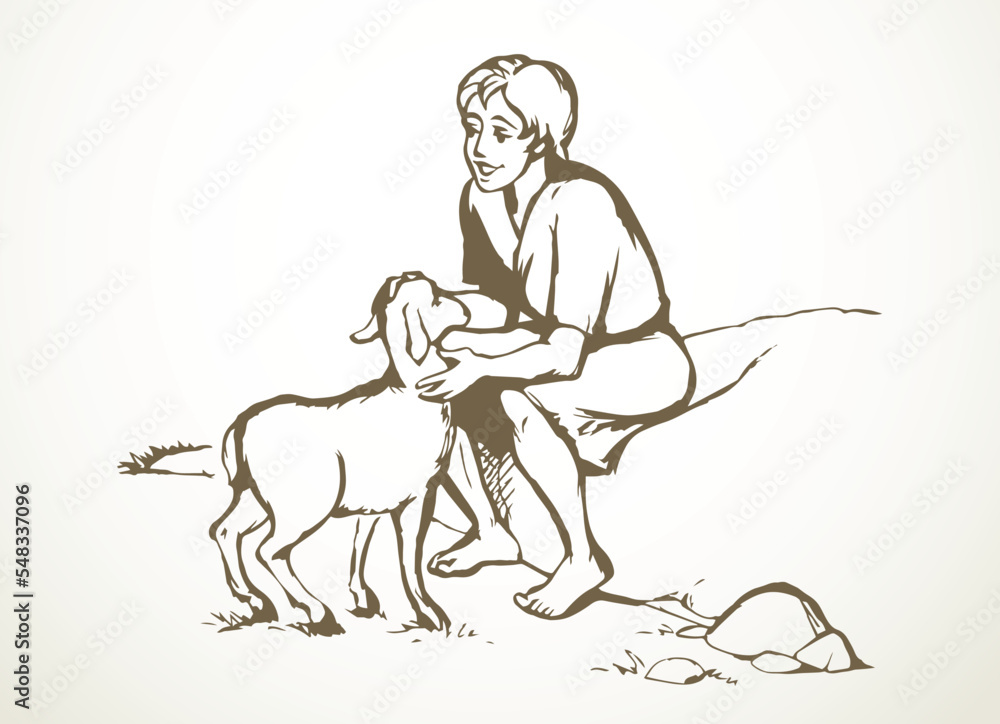 Shepherd with sheep Vector drawing Stock Vector Adobe Stock