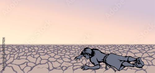 An exhausted person lies on the ground. Vector drawing