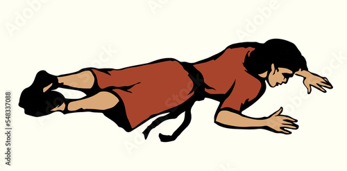An exhausted person lies on the ground. Vector drawing