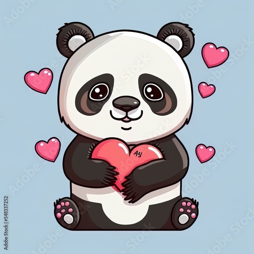 Cute panda holding love heart cartoon 2d illustrated icon illustration. animal nature icon concept isolated premium 2d illustrated. flat cartoon style