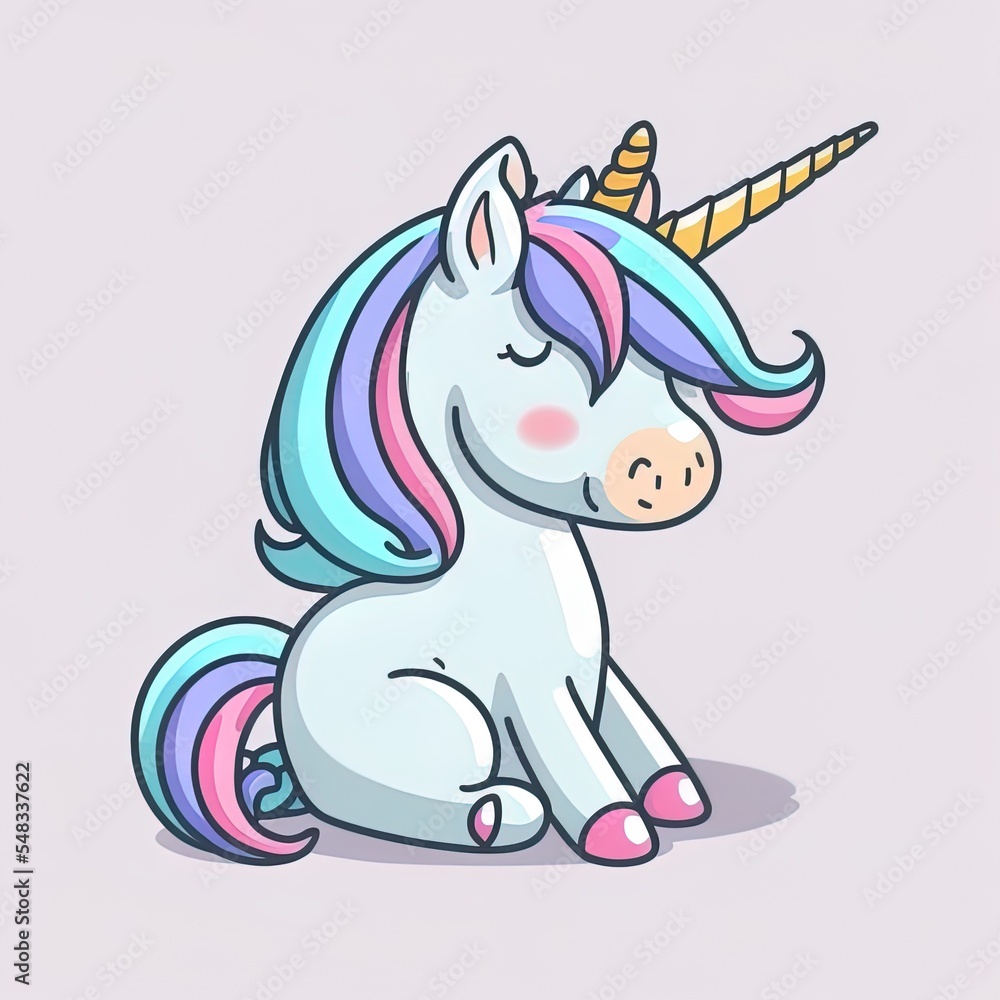 Fototapeta premium Cute unicorn sitting and teasing cartoon 2d illustrated icon illustration. animal nature icon isolated flat