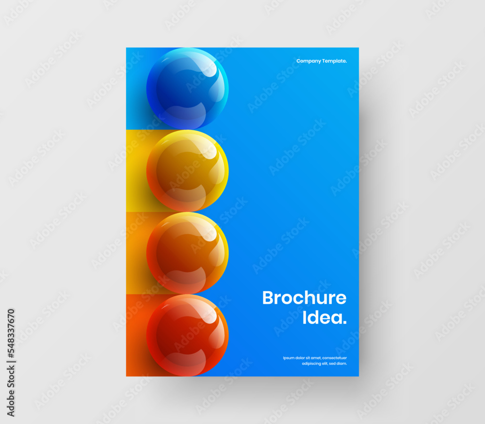Clean 3D spheres booklet illustration. Multicolored presentation design vector concept. Clean 3D spheres booklet illustration. Multicolored presentation design vector concept.