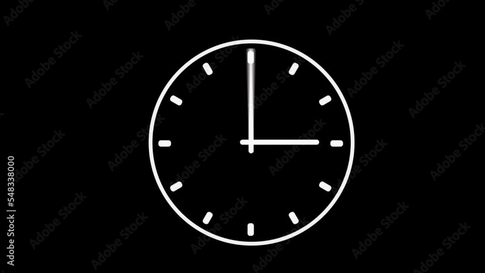 White clock with white hands on black background or alpha channel. Hands move quickly and move on dial. Movement. Flow of time or term. Brain stem or time sharpener. White clock with white hands on black background or alpha channel. Hands move quickly and move on dial. Movement. Flow of time or term. Brain stem or time sharpener.