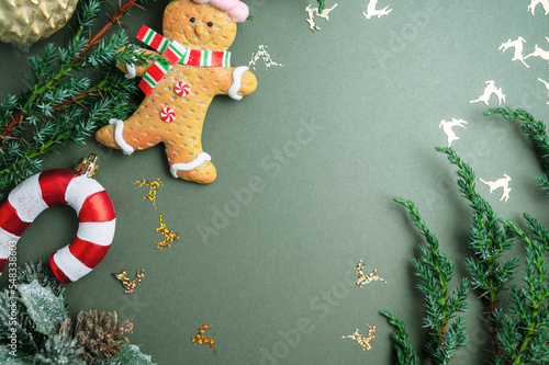 Print op canvas Christmas green background