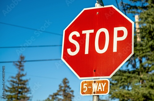 stop sign on sky 5 way sop