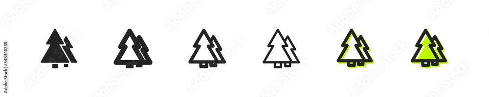 Christmas tree icon set. New Year decoration, forest, plant, ecology, merry Christmas, Santa Claus, winter, gifts. Vector line icon for Business and Advertising Christmas tree icon set. New Year decoration, forest, plant, ecology, merry Christmas, Santa Claus, winter, gifts. Vector line icon for Business and Advertising