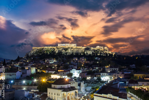 Beautiful view of the Acropolis and Monastiraki area in Athens  Greece