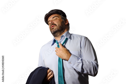 Tired man loosening his tie