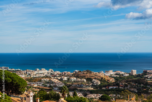 Panoramic view of the sea in white village of Malaga