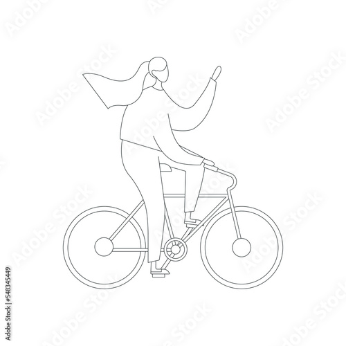 Girl on a bicycle with lines on a white background.