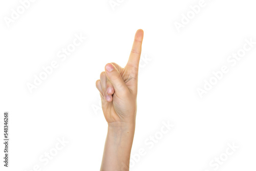 hand isolated on transparent background, index finger, counting on fingers, one