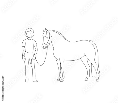 Cute little girl standing with pony