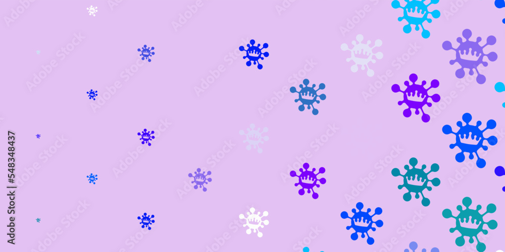 Light blue, red vector background with covid-19 symbols. Light blue, red vector background with covid-19 symbols.