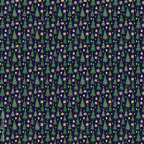 Obraz na płótnie Vector Christmas trees illustration seamless pattern.