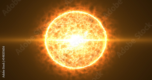 Beautiful round bright sphere glowing orange fiery star burning with magical energy plasma on a black space background. Abstract background. Screensaver, video in high quality 4k