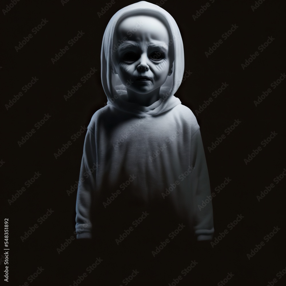 3d portrait of a scary pale white ghost child isolated on black background. 3d portrait of a scary pale white ghost child isolated on black background.